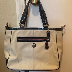 Cream and navy Coach tote purse